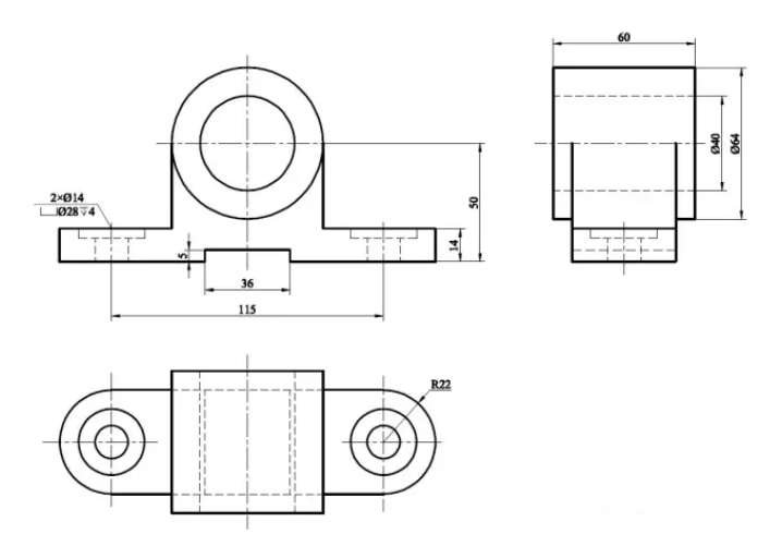  Precision machining  Take you to the right mechanical view ： Three view 